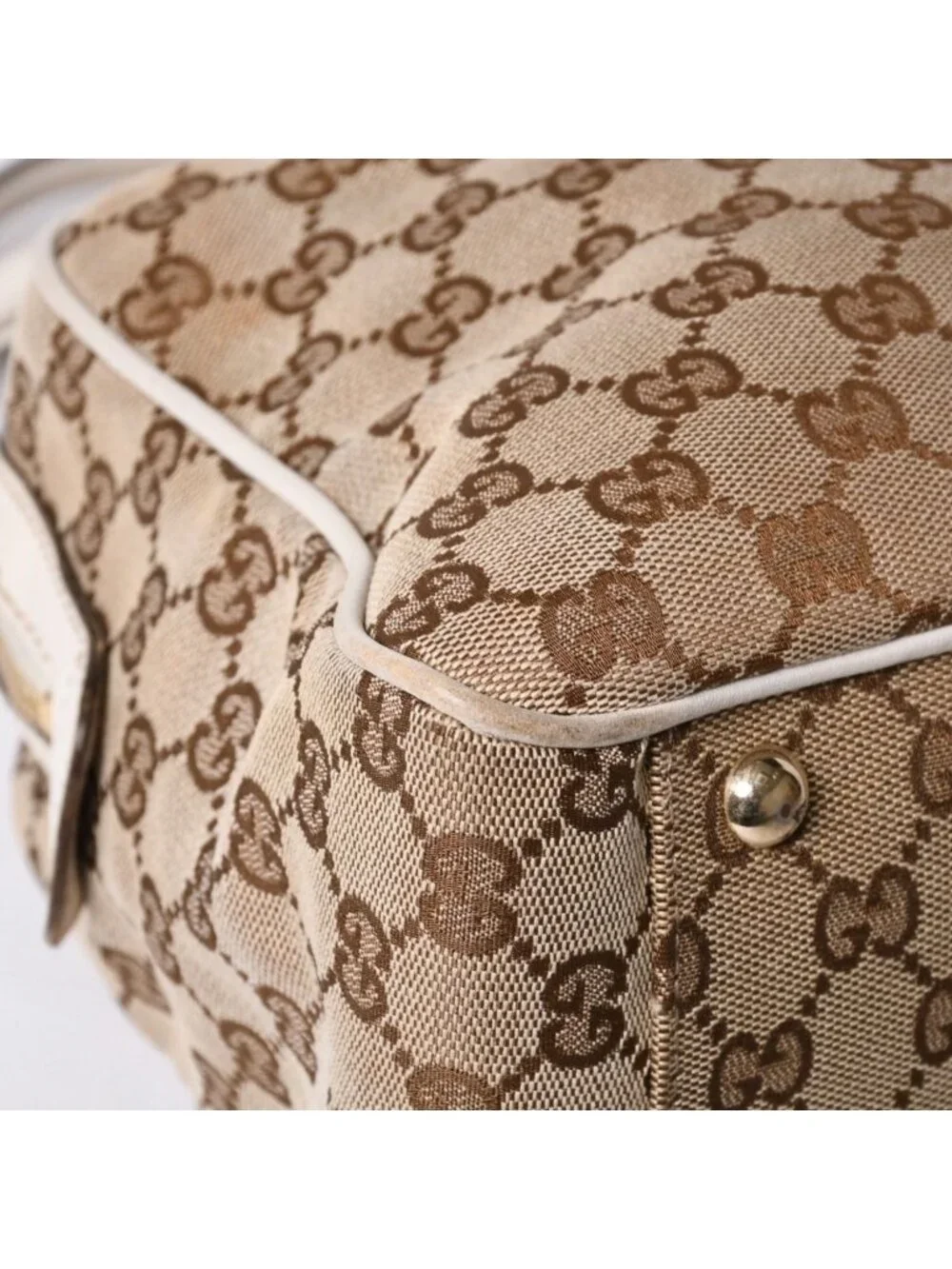 Gucci Guuci GG Canvas Shoulder Bag Beige White